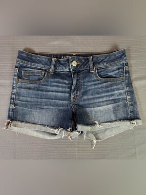 American Eagle Shortie Denim Shorts Size 8 Distressed Cutoff Jean Shorts